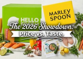 HelloFresh vs Marley Spoon boxes on a kitchen counter.
